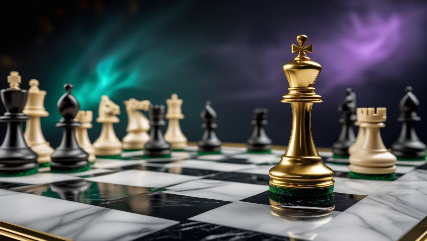 Leonardo Phoenix 10 Generate a dramatic chessboard scene with 1